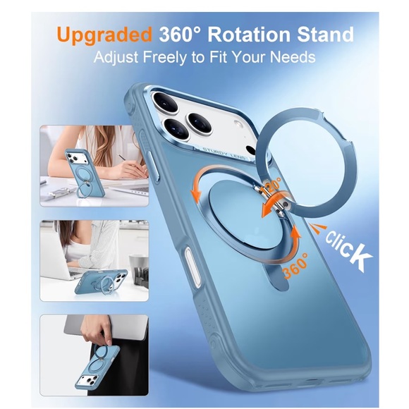 iPhone 17 pro max Light Blue Phone Case with Rotatable Ring Stand - Picture 2 of 7